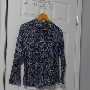 Talbots blouse in paisley print. Size 8 petite. Wrinkle resistant fabric.